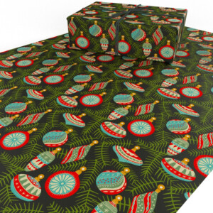 Christmas Baubles Black Wrapping Paper - 2 Sheets