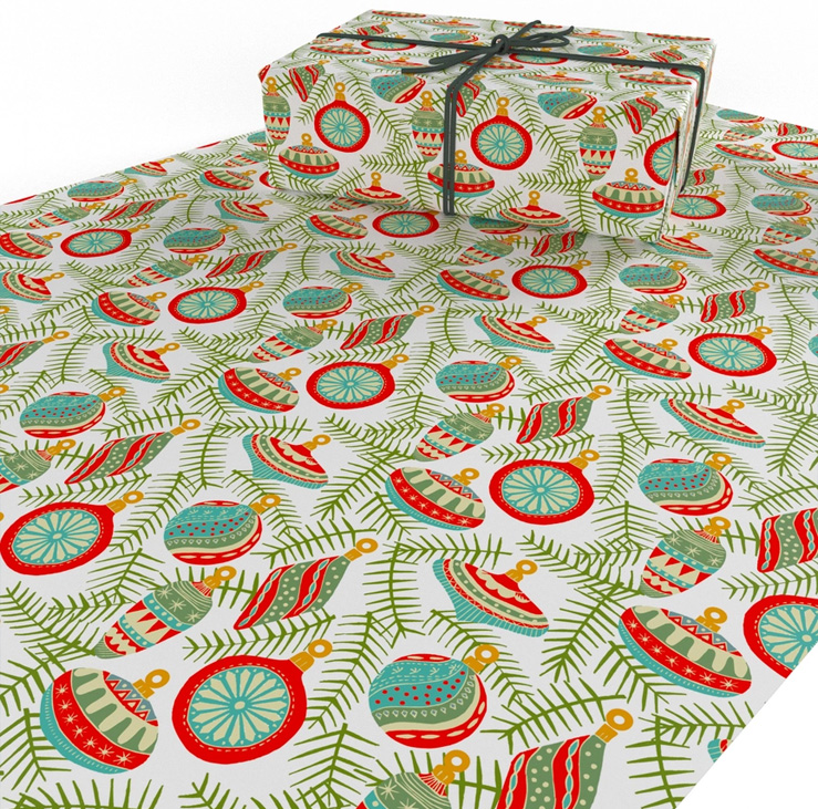 Christmas Baubles Wrapping Paper - 2 Sheets - Image 2