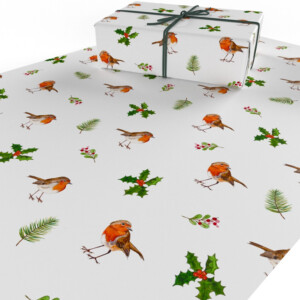 Christmas Robins & Holly Wrapping Paper - 2 Sheets