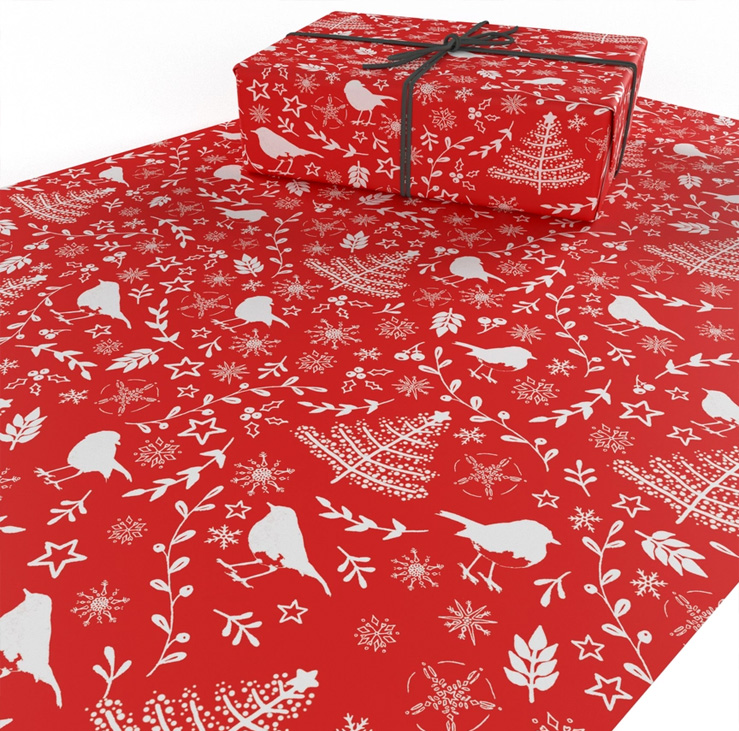 Christmas Scandi Robins Wrapping Paper - 2 Sheets - Image 2