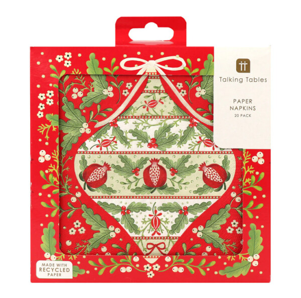 Folk Red Christmas Paper Napkins - 20 Pack