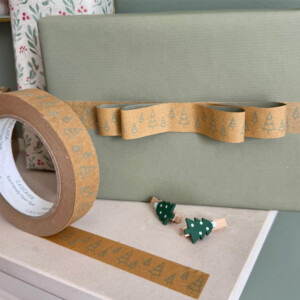 Biodegradable Paper Tape - Green Fir Trees (Brown) 24mm