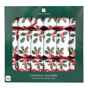 Holly White Christmas Crackers - 12 Pack