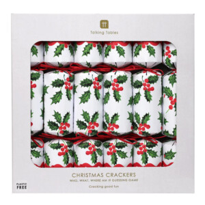 Holly White Christmas Crackers - 6 Pack