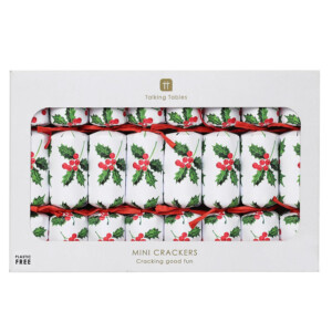Holly White Mini Christmas Crackers - 8 Pack