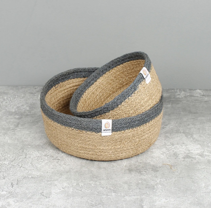 Jute Shallow Basket Set of 2 – Natural/Grey