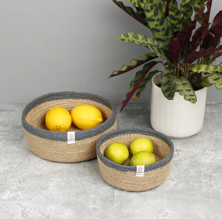 Jute Shallow Basket Set of 2 – Natural/Grey - Image 2