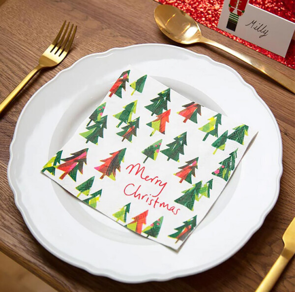 Scandi Green Christmas Tree Napkins - 20 Pack - Image 2
