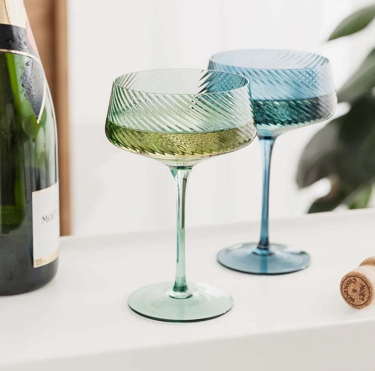 Twist Champagne Coupes – Set of 2 Blue/Green