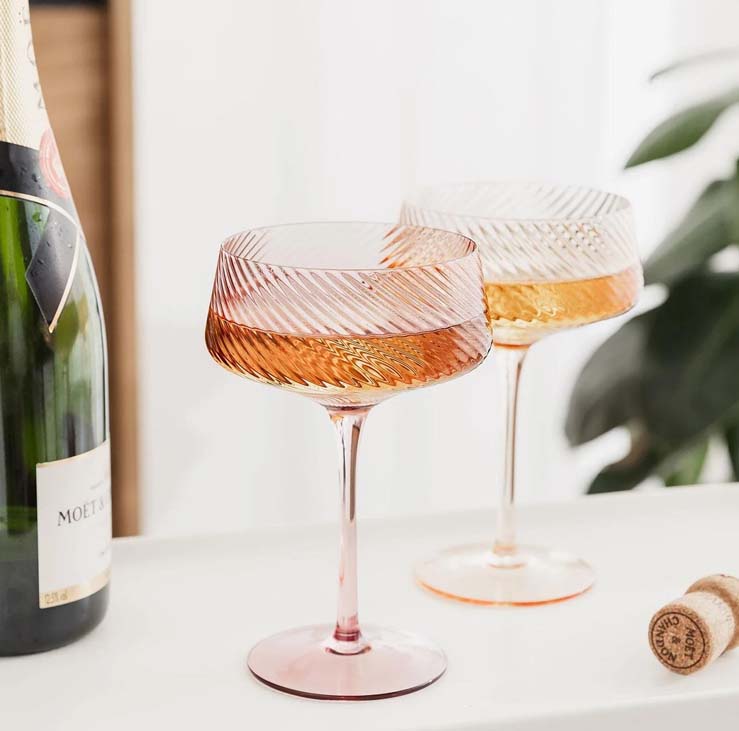 Twist Champagne Coupes – Set of 2 Pink/Peach - Image 2
