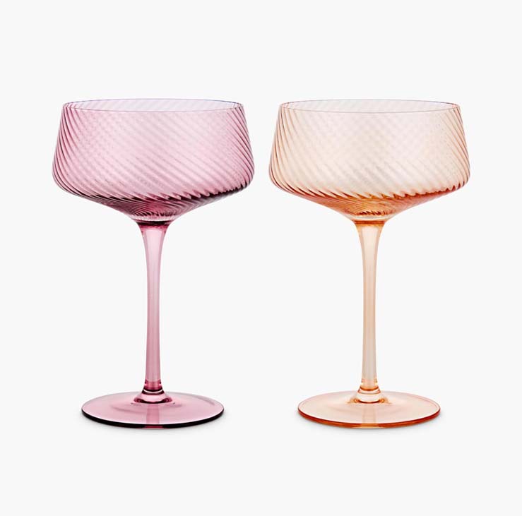 Twist Champagne Coupes – Set of 2 Pink/Peach