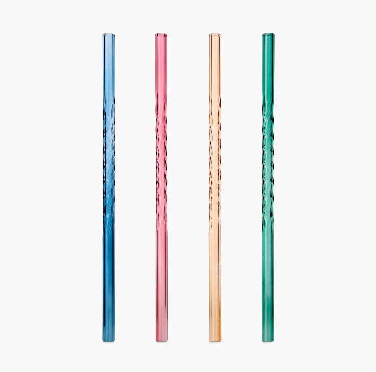 Twist Glass Straws & Cleaning Brush – Set of 4