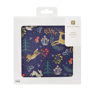 Woodland Flora & Fauna Dark Blue Paper Napkins - 20 Pack