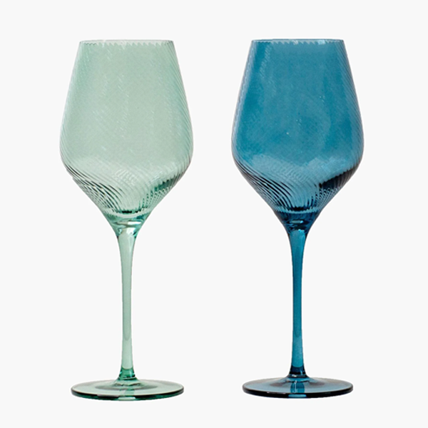 Twist Wine Glasses - Set of 2 Blue & Green - Image 2