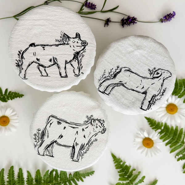 3 Mini Cotton Bowl Covers - Farm Friends 5"