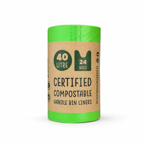 24 Compostable Bin Bags With Handles - 40 Litre