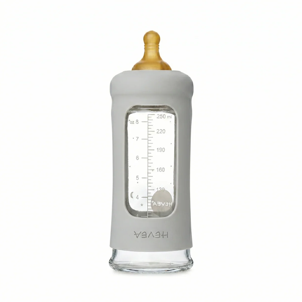 Wide Neck Baby Glass Bottle With Sleeve - Gorgeous Grey 250ml