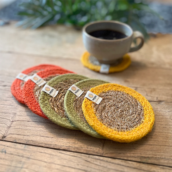 ReSpiin Seagrass & Jute Coasters - Set of 6 - Brights