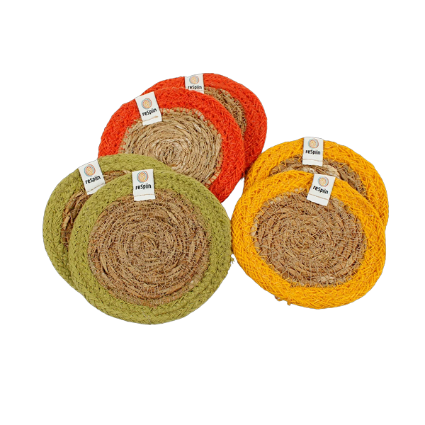 ReSpiin Seagrass & Jute Coasters - Set of 6 - Brights - Image 2