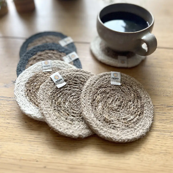 ReSpiin Seagrass & Jute Coasters - Set of 6 - Naturals - Image 2