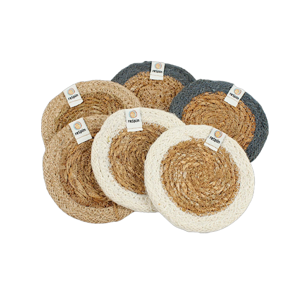 ReSpiin Seagrass & Jute Coasters - Set of 6 - Naturals