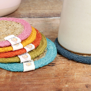 ReSpiin Seagrass & Jute Coasters - Set of 6 - Rainbow