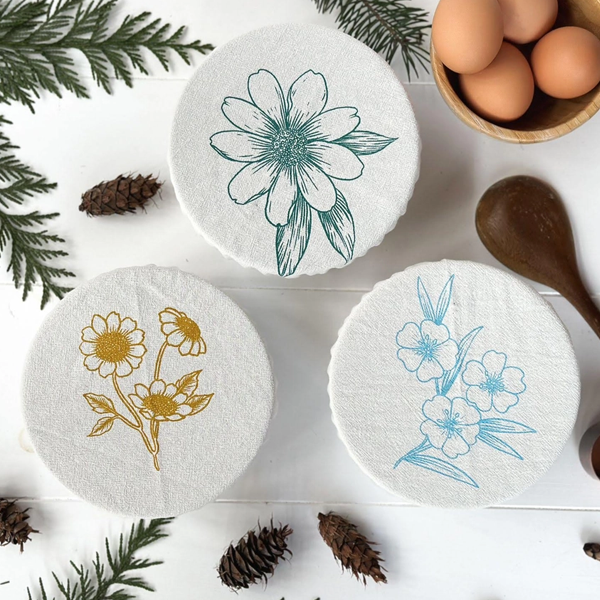 3 Small Cotton Bowl Covers – Vibrant Florals 6″