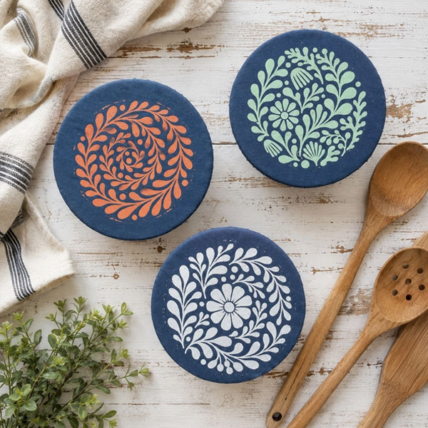 3 Mini Cotton Bowl Covers – Midnight Bloom 5″