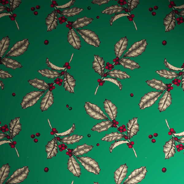 Winter Deluxe Christmas Wrapping Paper - Gold Green Holly