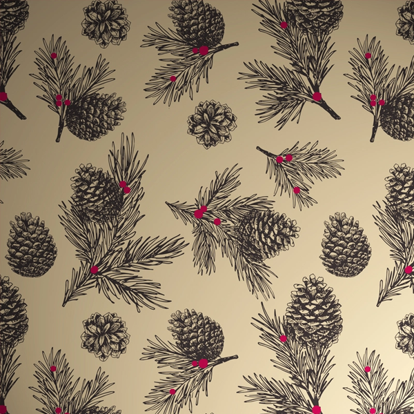 Winter Deluxe Christmas Wrapping Paper - Gold Pine Cones
