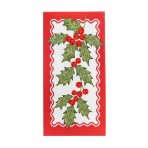Holly Long Lunch Paper Napkins - 16 Pack