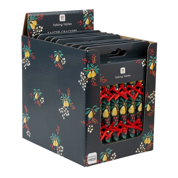 Partridge & Pear Christmas Saucer Crackers - 8 Pack